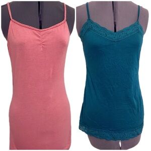 Mudd Vtg Y2K Tank Top Set Juniors M Pink Teal Lace Trim 2000s